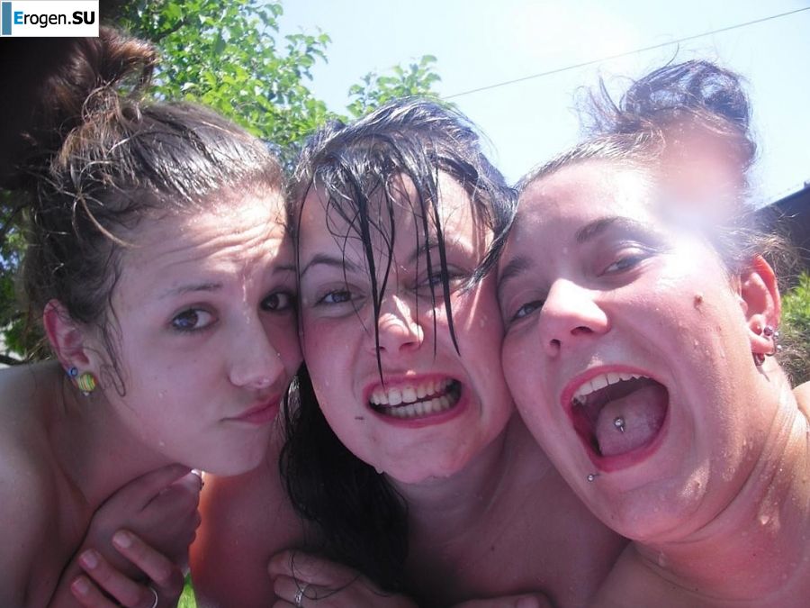 three girlfriends sunbathe in the yard with bare breasts. Part 2. Photo 12