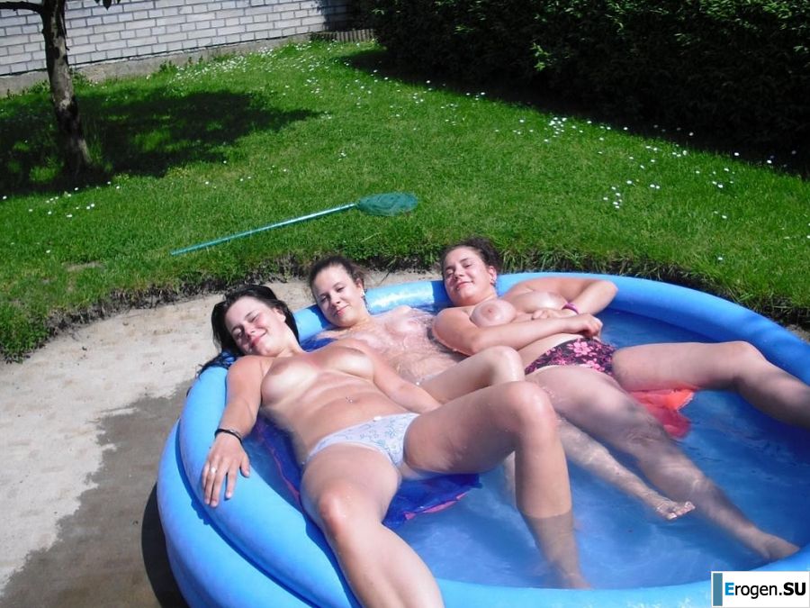three girlfriends sunbathe in the yard with bare breasts. Part 2. Photo 16