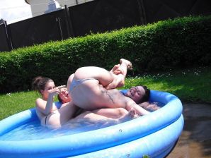 three girlfriends sunbathe in the yard with bare breasts. Part 2. Thumb 18