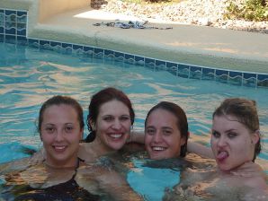 Slender girls light at a sex party by the pool. Thumb 37