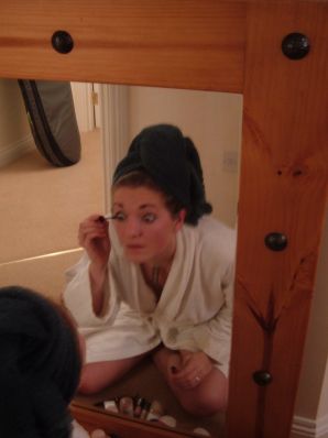 A woman spreads her legs on the bed and in the bathroom. Part 2. Thumb 24