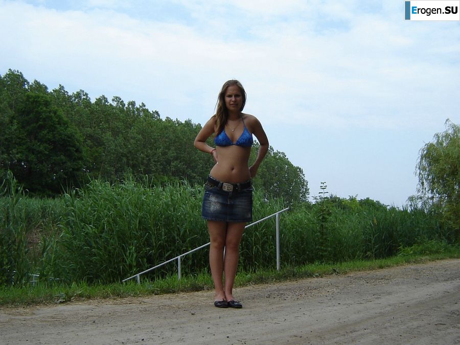 A young student showed panties and a small breast. Photo 8