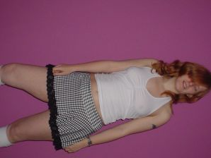 A red-haired student with glasses spread her legs in lace stockings and showed a pussy. Part 2. Thumb 33