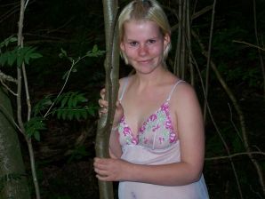 Appetizing magnificent blonde spread her legs right on the grass. Part 2. Thumb 9